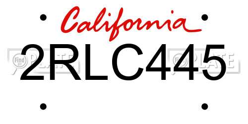 2RLC445 California License Plate