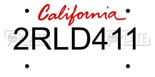 2RLD411 California License Plate