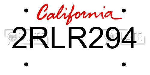 2RLR294 California License Plate