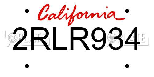 2RLR934 California License Plate