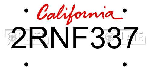 2RNF337 California License Plate