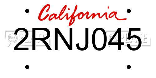 2RNJ045 California License Plate