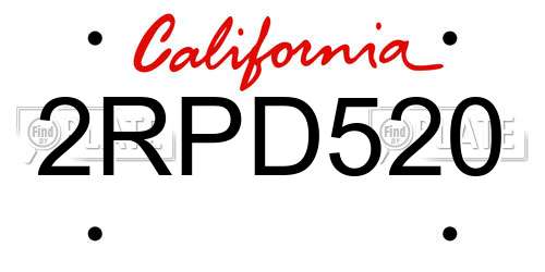 2RPD520 California License Plate