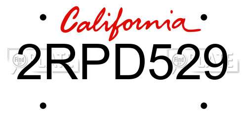 2RPD529 California License Plate