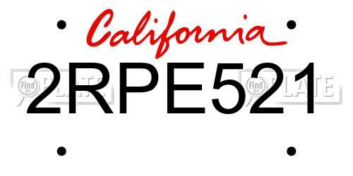 2RPE521 California License Plate