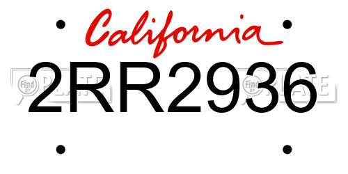 2RR2936 California License Plate