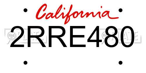 2RRE480 California License Plate