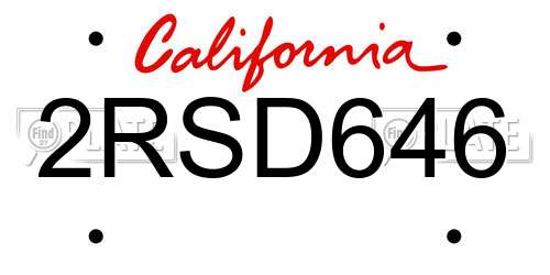 2RSD646 California License Plate