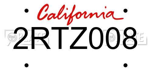 2RTZ008 California License Plate