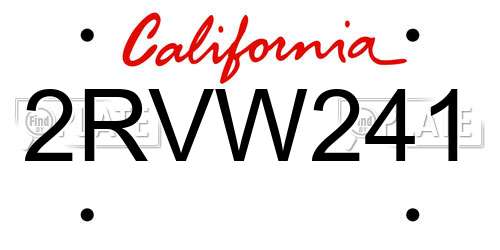 2RVW241 California License Plate