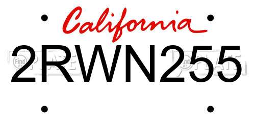 2RWN255 California License Plate