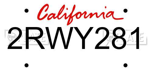 2RWY281 California License Plate