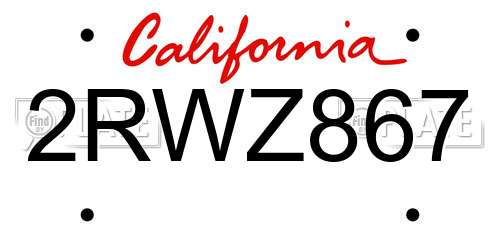2RWZ867 California License Plate