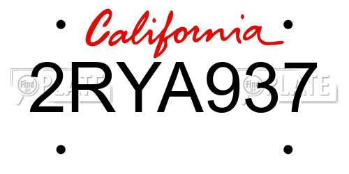 2RYA937 California License Plate