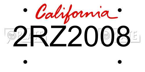 2RZ2008 California License Plate