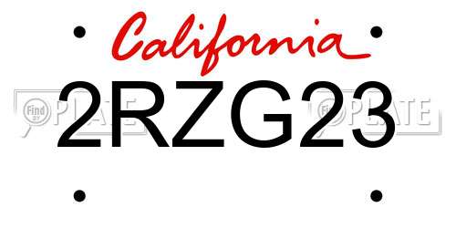 2RZG23 California License Plate