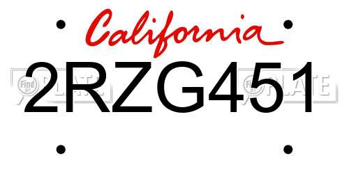 2RZG451 California License Plate