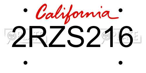 2RZS216 California License Plate
