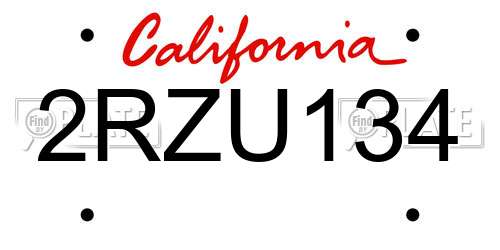 2RZU134 California License Plate