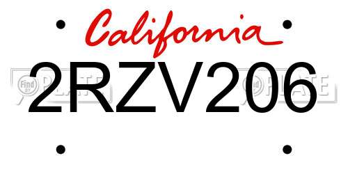 2RZV206 California License Plate