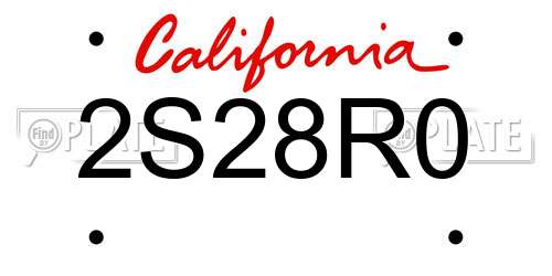 2S28R0 California License Plate