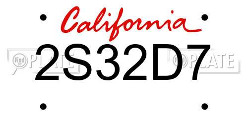 2S32D7 California License Plate