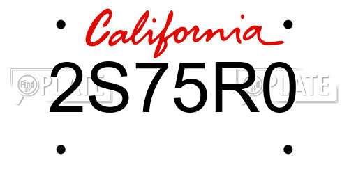 2S75R0 California License Plate