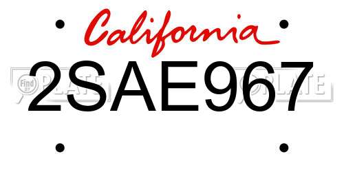 2SAE967 California License Plate