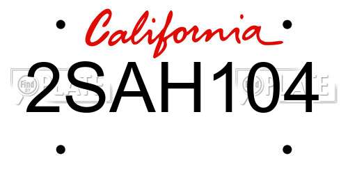 2SAH104 California License Plate