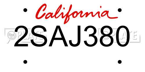 2SAJ380 California License Plate