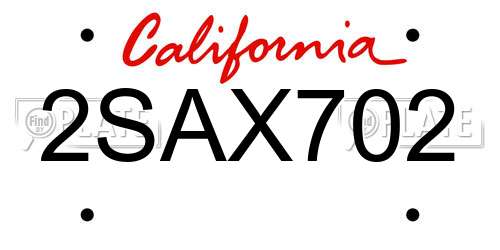 2SAX702 California License Plate