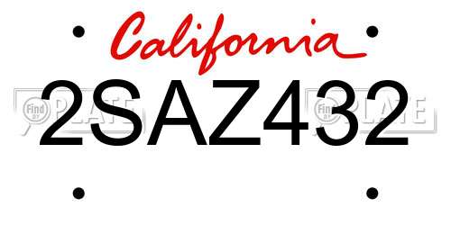 2SAZ432 California License Plate
