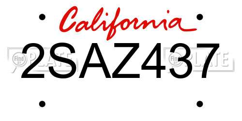 2SAZ437 California License Plate