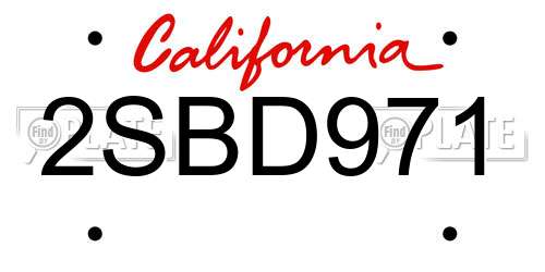 2SBD971 California License Plate