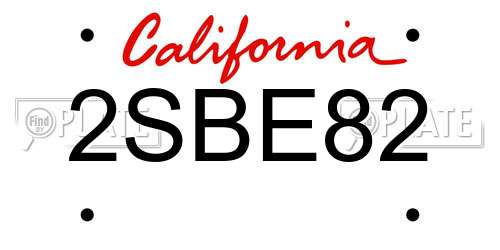 2SBE82 California License Plate