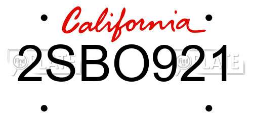2SBO921 California License Plate