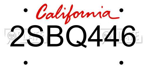 2SBQ446 California License Plate