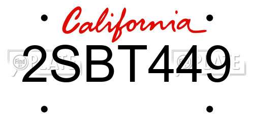 2SBT449 California License Plate