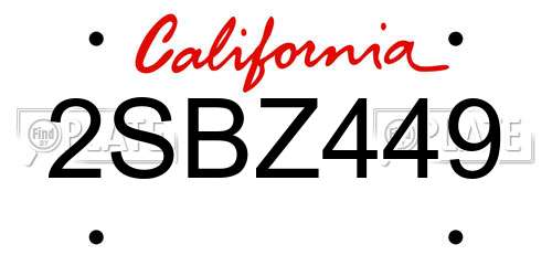 2SBZ449 California License Plate