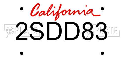 2SDD83 California License Plate