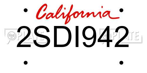 2SDI942 California License Plate