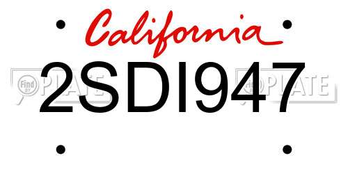 2SDI947 California License Plate