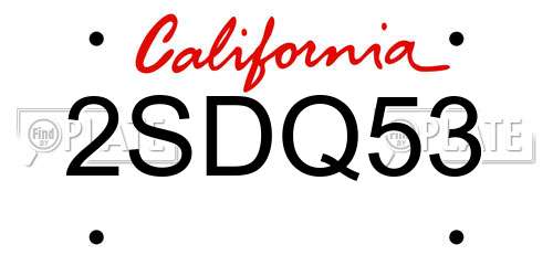 2SDQ53 California License Plate