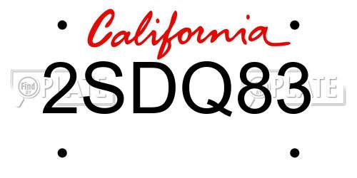 2SDQ83 California License Plate