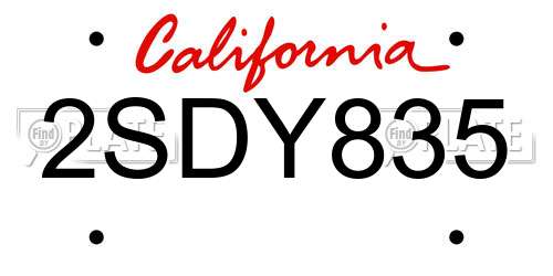 2SDY835 California License Plate