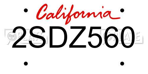 2SDZ560 California License Plate