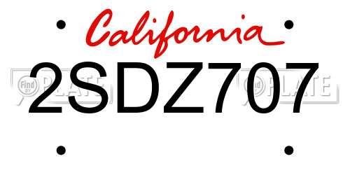2SDZ707 California License Plate