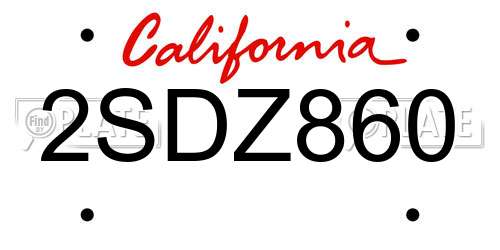 2SDZ860 California License Plate