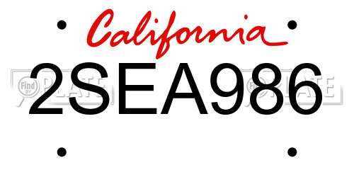2SEA986 California License Plate