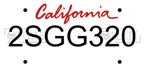 2SGG320 California License Plate